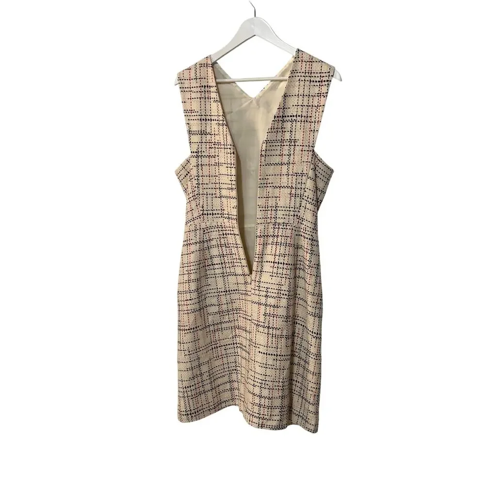BANANA REPUBLIC WOMENS 14 TWEED CROSS FRONT DRESS CREAM RED BLUE NEW